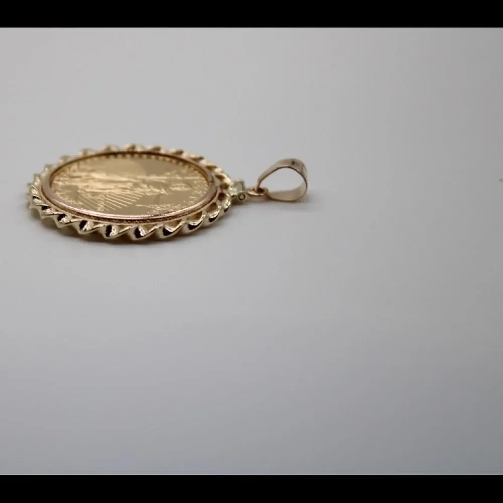 14k Twisted Wire Polished Screw Top Bezel With 1/2 ounce American Eagle Coin